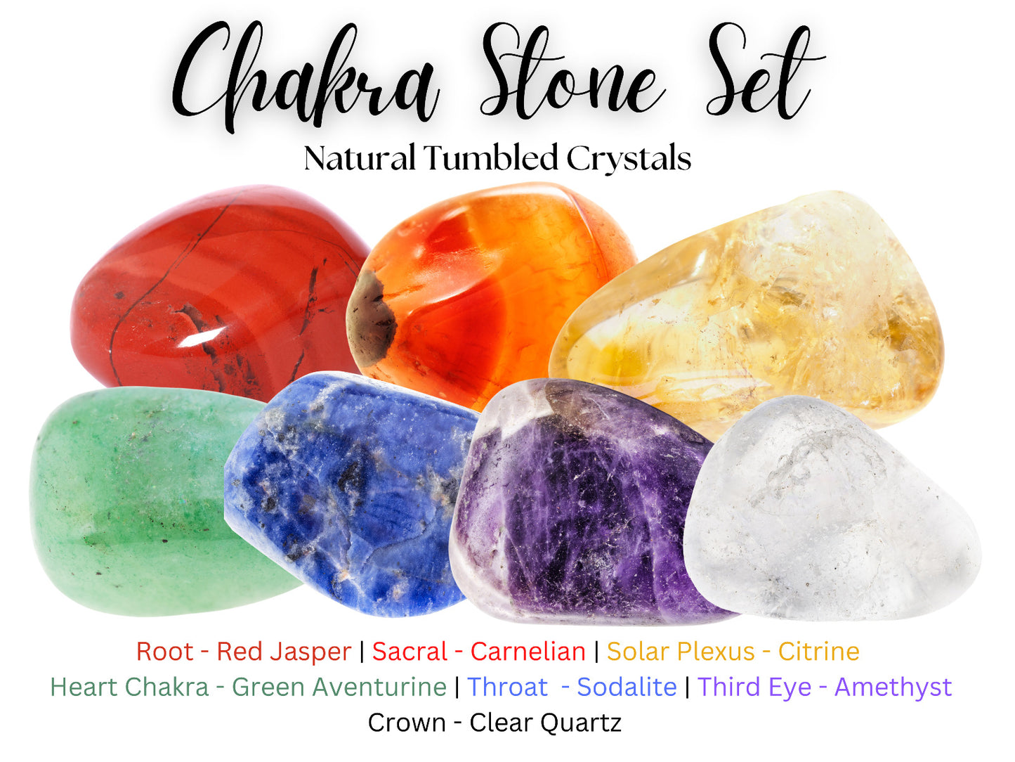 7 Chakra Tumbled Stones & Carry Pouch (Crystal Balancing Set, Crystal Healing)