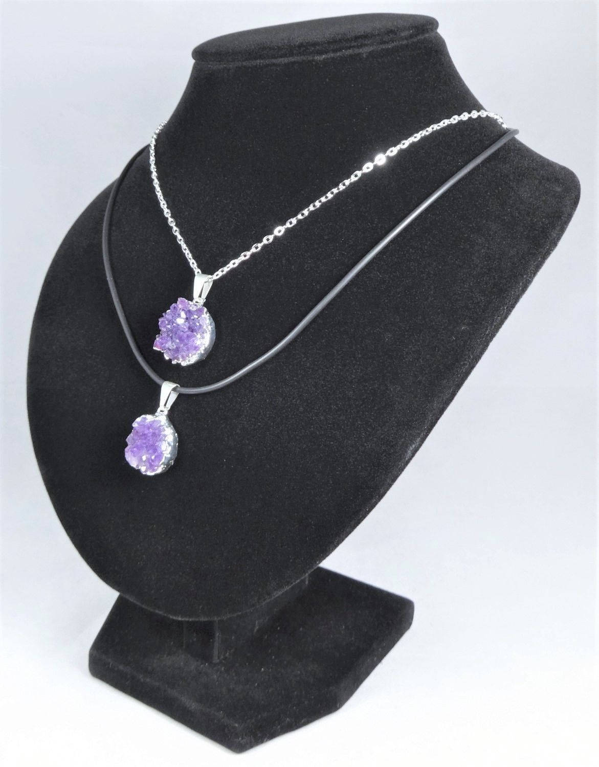 Amethyst Druzy Crystal Pendant (Silver Plated Edges) Petite Purple Jewelry Charm