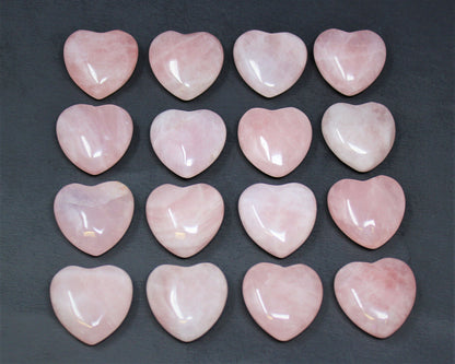 Rose Quartz Heart: Bulk 10 Piece Lot (Pocket Size 1" Puffed, Pink) Wholesale