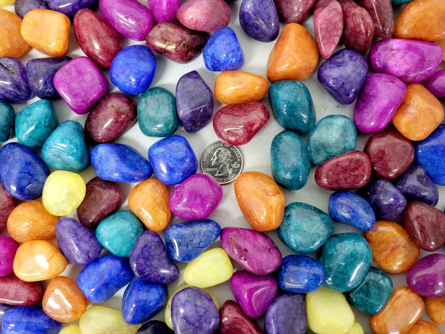 Tumbled Crackle Quartz Stones Colorful Crystal Bulk Assorted Polished Gemstones