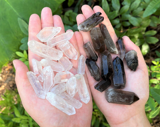 1/2 lb Bulk Smoky Quartz & Clear Quartz Crystal Collection Box (Natural Points)
