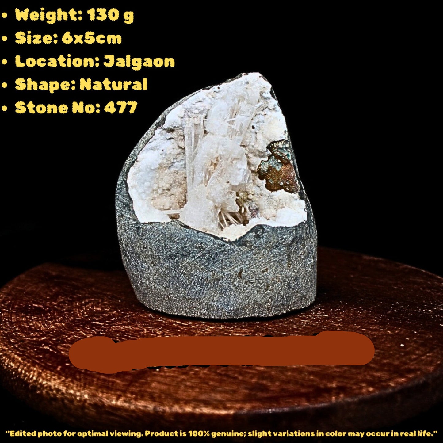 130g Scolecite Geode Natural Crystal Cluster Mineral Specimen 6x5cm India