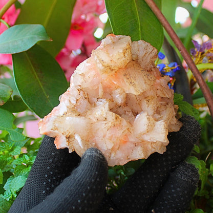 220g Natural Orange Stilbite with Heulandite Mineral Crystal Cluster from India
