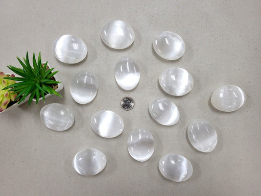 Selenite Palm Stones Celenite Worry Stone Polished Crystal Healing Palmstone