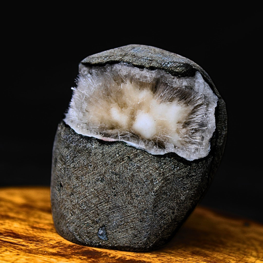 Quartz Geode with Scolecite Crystal Cluster 210g Healing Stone India